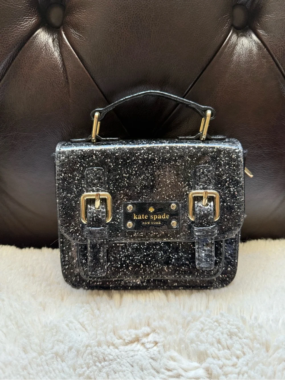 kate spade Black Glitter Mini Satchel with Gold Hardware - Picture 1 of 6